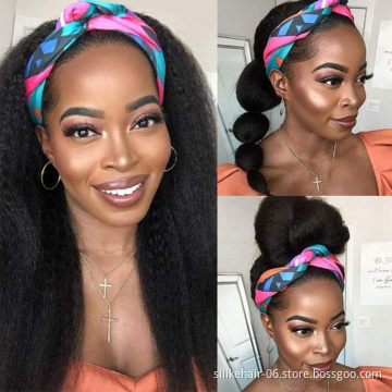 Headband Wig for Black Women 24 Inch Kinky Straight Black Wigs Headbands  Glueless None Lace Front Machine Made headband Wigs